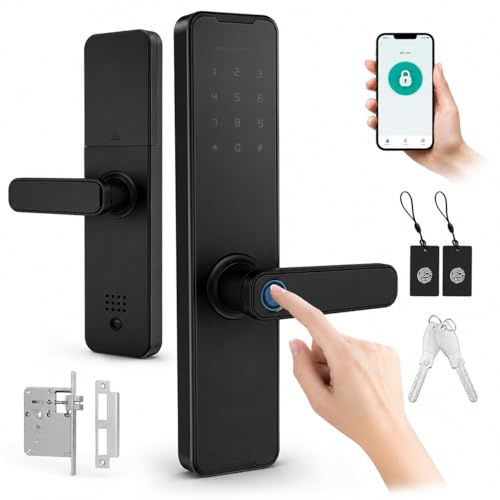 Serratura intelligente per porta, 5 in 1, con impronta digitale, telecomando APP, scheda IC, codice, chiave, impronte digitali, serratura intelligente per casa, ufficio, hotel