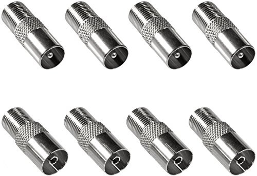 POPPSTAR 8x SAT Adapter Koax Antenne (4x F-Buchse auf IEC Antennenstecker, 4x auf Antennenbuchse), Coax Kupplung für Koaxialkabel - Antennenkabel, silber