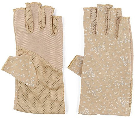 JURUAA Womens Sunblock Fingerless Gloves Summer UV Protection Driving Cotton Gloves, Khaki, One Size