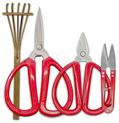 R&R SHOP Präzisionsschere Bonsai Set - Trimmen, Bonsai Trimmen, Präzise Schnitte und kleine Äste und Wurzeln, Bamboo Rakè - Set 4