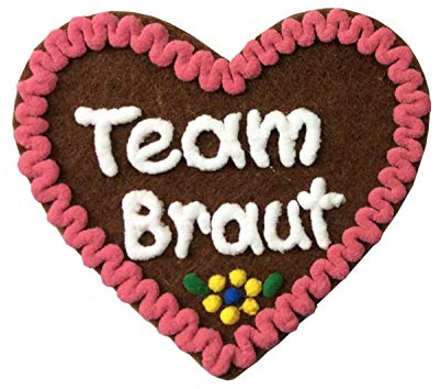 Anstecker Filzherz Team Braut Heimatfest Dirndl Accessoires mit Namen - Namensschild Herz personalisiert Button Brosche Ansteckbutton Wunschbeschriftungn