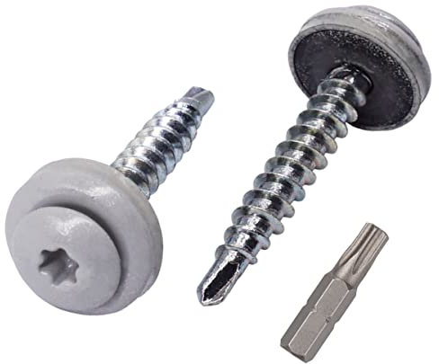 Marcopol (60 Stück) Metall Dacheindeckung Torx Schrauben 4,8 x 35 mm lackierte Selbstbohrschrauben mit EPDM Unterlegscheiben Blechschraube (60, weißes Aluminium RAL 9006)