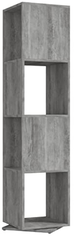 vidaXL Drehregal Drehbar Regal Ordnerregal Standregal Bücherregal Aktenregal Büroregal Deko Mehrzweckregal Betongrau 34,5x34,5x147,5cm Holzwerkstoff