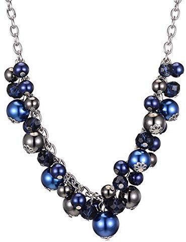 Bulinlin Perlenkette Statement Silber Damen Kette Choker Perlen Kristall Großer Modeschmuck Boho Geschenke für Mama