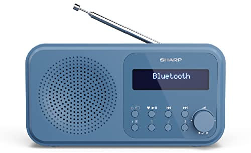 Sharp DR-P420(BL) Radio Digital portatil Tokyo Dab+, Dab y FM con RDS, BT 5.0, USB o Pilas, Mini Jack, Antena telescópica, búsqueda automática, 20+20 memorias, Hora y Fecha Auto, Alarma, Azul