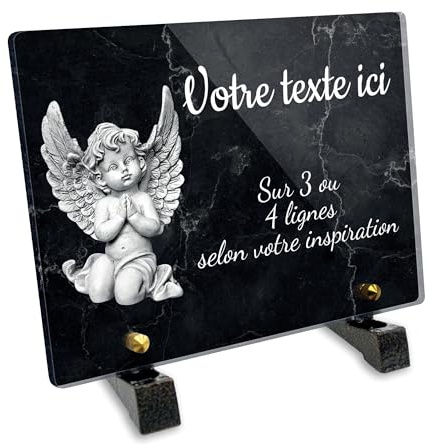 Grabschild, rechteckig, aus Plexiglas, personalisierbar, Motiv: kleiner Engel, verschiedene Größen, Dicke 6 mm, personalisierbar auf mehreren Zeilen, 20 x 15 cm