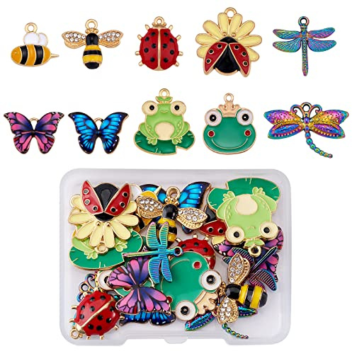 COGCHARGER 20 Pieces Insect Enamel Charm Pendant Butterfly Bee Dragonfly Charm Alloy Enamel Pendant Mixed Color for Jewelry Necklace Bracelet Making Crafts