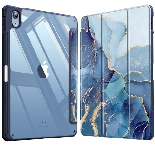 Fintie Funda Durable para iPad 11ª Gen 2025 (A16) de 11 Pulgadas, iPad 10ª Gen de 10.9 Pulgadas (2022) - Funda Antichoque y Soporte para Lápiz, Auto-Reposo/Activación,Mármol Azul Dorado