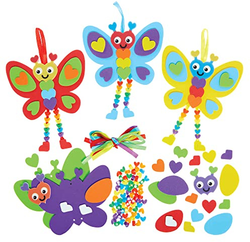 Baker Ross FX397 Regenbogen Liebesherz Schmetterling Baumelnde Beine Dekoration-Kits - 5er-Pack, Bastelset für Kinder zum Valentinstag mit Perlen