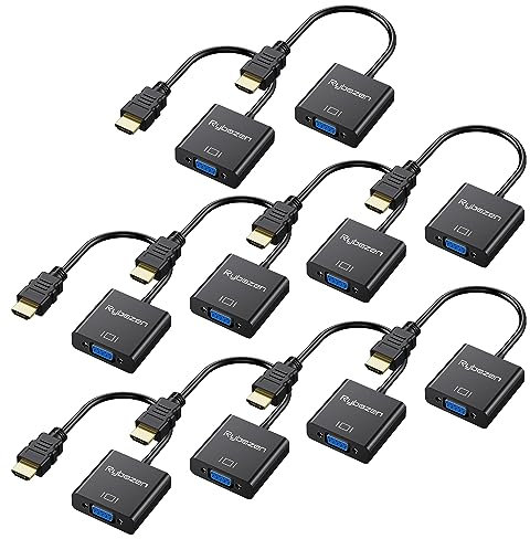 Rybozen HDMI to VGA Adapter, 10 Pack Gold-Plated HDMI Converter (Male to Female) Compatible for Computer, Desktop, Laptop, PC, Monitor, Projector, HDTV, Chromebook, Raspberry Pi, Roku, Xbox and More