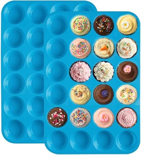 DERDOUT Silicone Muffin Pan Mini 24 Cups Cupcake Pan, Nonstick BPA Free Silicone Baking Pan 1 Pack