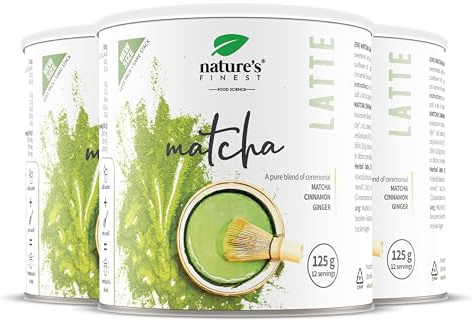 Nature’s Finest by Nutrisslim Matcha Chai Latte 375 g - Tasty Matcha Powder Blend with Cinnamon and Ginger - Vegan, Unsweetened | Matcha green tea (20%) with cinnamon, ginger and coconut blossom sugar based on rice drink - organic, vegan, creamy frothed