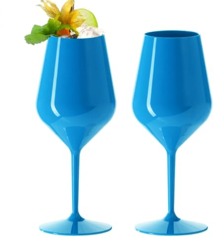 DoimoFlair Weingläser aus Kunststoff bruchsicher Weinbecher Sektgläser Plastik 47 cl. (Blau)