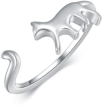 VONALA Einstellbarer Katzen-Schwanzring aus Sterlingsilber – Cute Kitty Ring, Tier-Schmuck und Geschenk für Damen und Mädchen