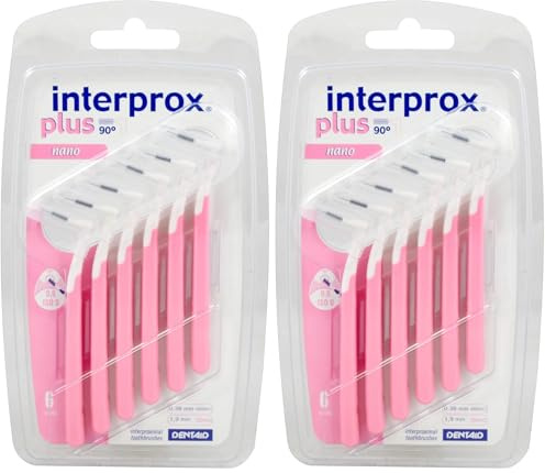 Interprox de 0,38 mm rosado más cepillo interproximal Nano – Pack de 6 (Paquete de 2)