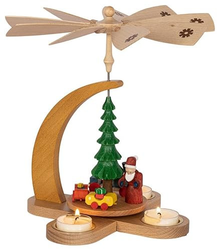 Rudolphs Schatzkiste Tea Light Pyramid Santa Claus with Train for Tea Lights Height Approx. 27 cm Christmas Pyramid Wooden Pyramid Table Pyramid