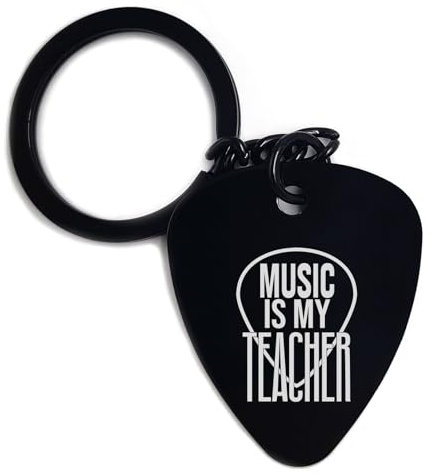 Lauthings Music Is My Teacher Gitarren-Plektrum mit Gravur, Schlüsselring, Schlüsselanhänger, Kunst, Metall, Schwarz , One size