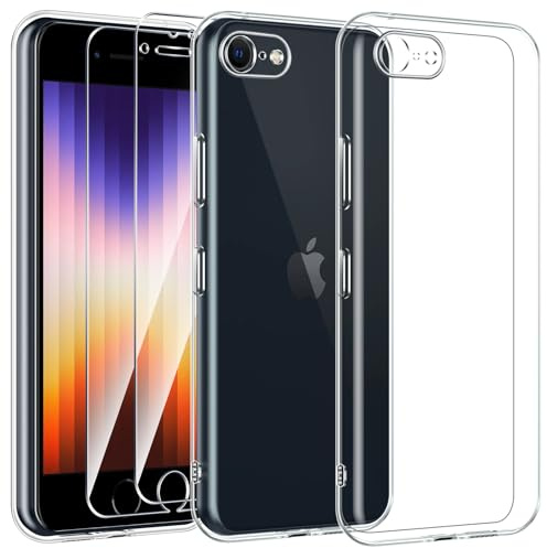 Kokio für iPhone 7/8/SE 2020 Hülle mit 2 Stück Schutzfolie, Rundumschutz Transparente TPU Handyhülle für iPhone 7/8/SE 2020, Stoßfeste Kratzfeste Handyhülle und Kein Vergilben, Ultra Dünn(4,7'')