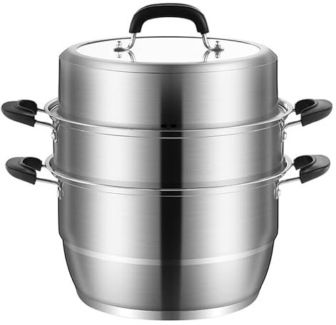 Vaporera de acero inoxidable con tapa de metal Vaporera de 2 pisos Ø 28 cm Vaporera para placa de inducción