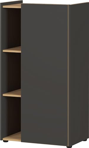 bümö Büroschrank darkoak mit 3 Ordnerhöhen in Graphit/Eiche - Aktenschrank & Regal Kombination, Schrank mit Aktenregal für Ordner & Co. im Büro und Homeoffice