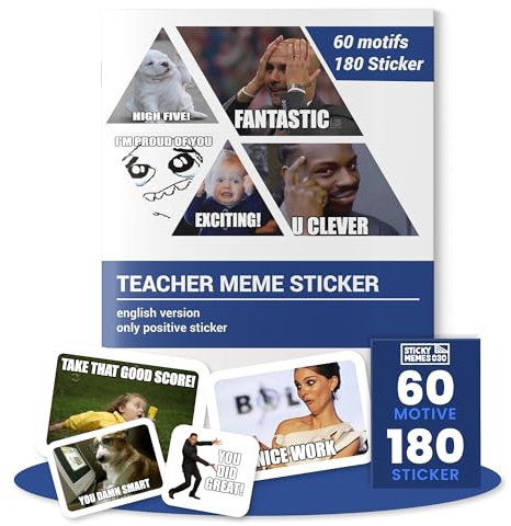 Lehrer Memes Sticker/Aufkleber (Nur positive) 180 Stk. / 60 Motive – Lehrermemes für Noten – Lehrer Sticker – Lehrergeschenk Abschied – Motivations Sticker - Geschenk