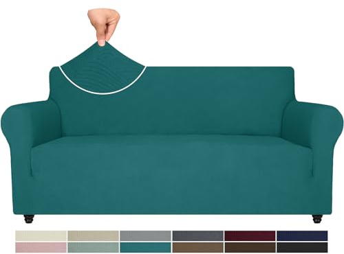 Ystyle Weicher Elastisch Sofabezug 3 Sitzer, Türkis | Sofaschoner Rutschfest, Universaler Couch Überzug mit Armlehnen, Moderne Sofa Cover, Waschbarer Sofahusse für Wohnzimmer