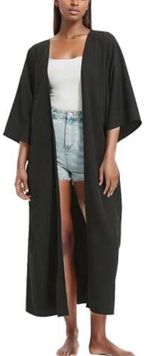 Bikini ample bohème pour femme - Long kimono fluide - Pour la plage, Noir uni, taille unique