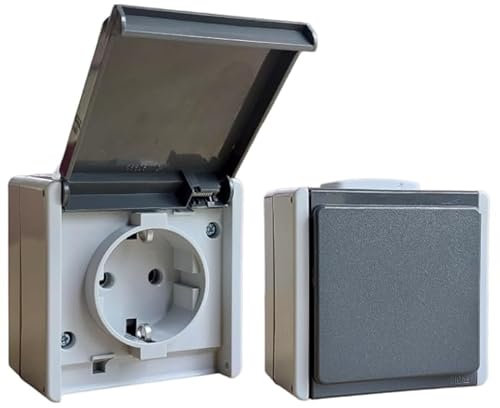 N&L 2x 1-fach Steckdose, IP54, spritzwassergeschützt, grau