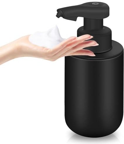 Automatischer Seifenspender, Keramischer automatischer Schaumseifenspender, IPX5 wasserdichter elektrischer Seifenspender mit Mattenglasur-Prozess für Küche, Badezimmer, Hotel (schwarz)