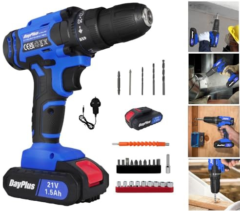 21V Cordless Drill Driver Set With Hammer Function, 2 Batteries & Charger, 45N.m Max Power, 3/8 Keyless Chuck, 25+1 Torque, LED Light, 26 Accessories, Blue