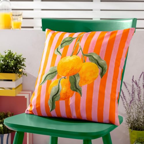 furn. Oranges gestreifter Outdoor-Kissenbezug, 43 x 43 cm, Orange