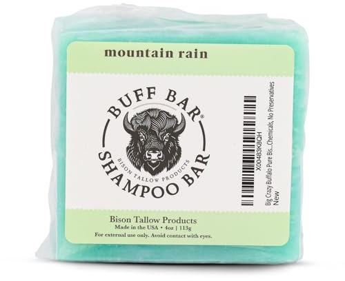 Big Crazy Buffalo Pure Bison Tallow Buff Shampoo Bar, Mountain Rain, (2 pack) - Scents of Sea Salt, Moss, & Freesia - Cleans, Moisturizes, Naturally Derived, No Dyes, No Chemicals, No Preservatives