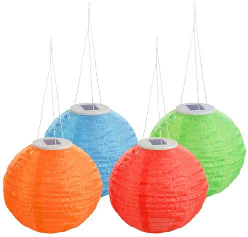 Lunartec Solar-LED-Laternen: 4er-Set Solar-LED-Lampions, Dämmerungssensor, IP44, Ø 30 cm, bunt (Papier-Laterne, Partylaterne, Lichterkette)