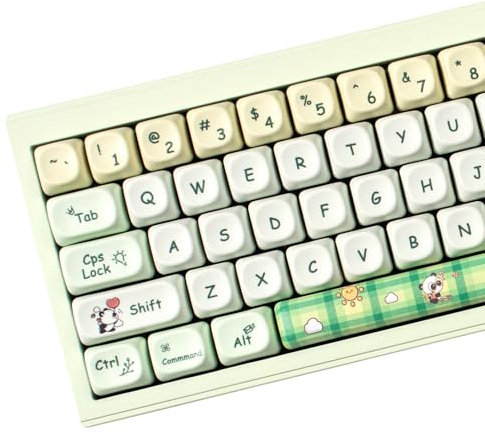PBT Green Panda Moa Profile Cute Round Kawaii Keyboard Keycap Set - 149 Keys Dye-Sublimation With Keycap Puller for Mechanical Keyboard 60% 75% 100%