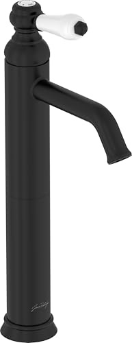 Jacob Delafon - Mitigeur lavabo bec haut Louise - Design Rétro, poignée céramique - Économie d’eau - 17x36,2x5,5 cm - Finition Noir Mat - E24361-BL