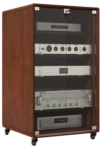 LYXWGRZD Multifunktionaler Audio Rack HiFi Regal, Phonoschrank, Türen aus gehärtetem Glas, Plattenspieler Regal mit verstellbaren Regalen, Record Player Stand(98.6cm/38.8in.)
