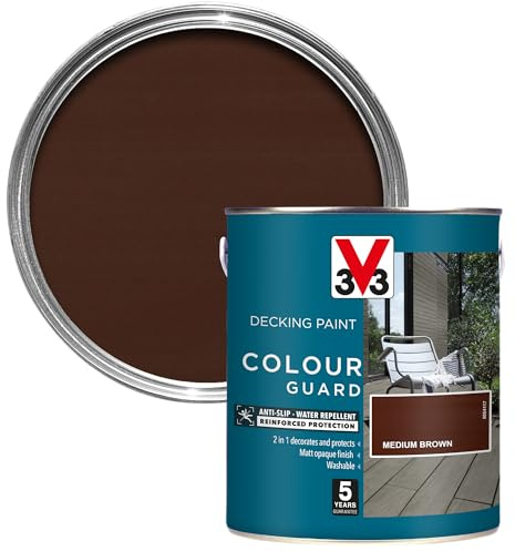 V33 Colour Guard Decking Paint, Medium Brown, 2.5L | 5-year guarantee, No undercoat required, Ultra durable, Anti-slip protection, Opaque finish
