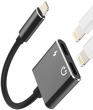 Dual Lightning Aux Adapter for iPhone Headphone Jack Adaptor (2in1) for Apple iPad Mini 14 13 Pro Max Audio Charger Splitter Earphone Charging Port Dongle Cable Connector Charge Plug Converter