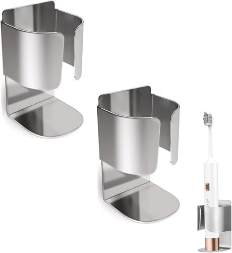 2 Pcs Electric Toothbrush Holder,Adhesive 3M Sticker 304 Stainless Steel Self Adhesive Storage Organizer for Most Electric Tooth Brush,Convenient/Bathroom/Wash up