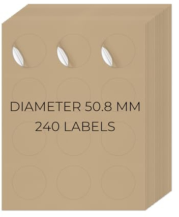 YIKIADA Kraft Universal Etiketten 50,8 MM Vinyl Selbstklebend Ablösbar Rund Aufkleber Bedruckbar Klebeetiketten Blanko Adressetiketten für Tintenstrahl- und Laserdruckern 240 Stück