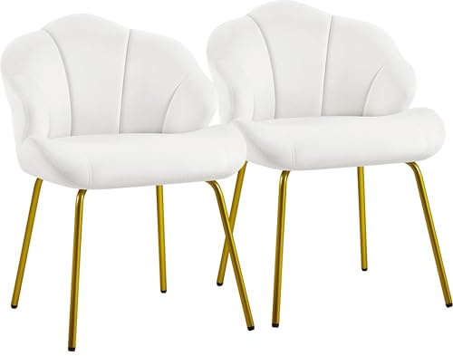 Yaheetech Sessel 2er Set Esszimmerstühle in Muschelform, Polsterstuhl mit Metallbeinen, Eleganter Empfangsstuhl Bürosessel fürs Wohnzimmer/Schlafzimmer/Salon Weiß