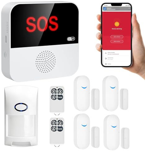 WIOONI 8 Stück Alarmanlage Haus, WiFi PIR Bewegungsmelder Alarm, DIY Einbruchschutz Fenster/Türsensor mit Fernbedienung & APP, Sicherheit Alarm für Wohnmobil, Wohnung, Garage