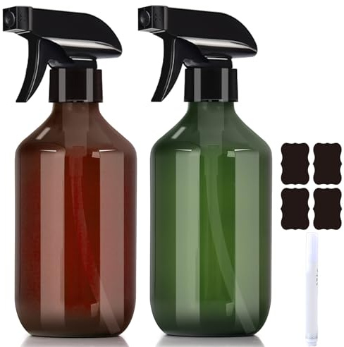 QinfanVi 300ml Empty Spray Bottles,2PCS Drop-Resistant Mist Spray Bottle With Adjustable And Lockable Trigger,Water Bottle Spray for Hair, Gardening and Essential Oils (300ml Green and Amber)
