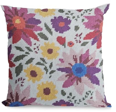 DELICATELA Kit de cañamazo para bordado de cojín | cañamazo impreso de 40cm x 40 cm | incluye lana y aguja de tapicería | Diseño Alegría