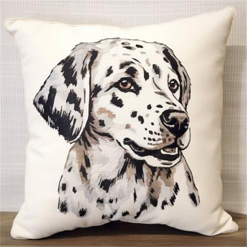 ORLUMY Diy Knüpfkissen Zum Selber Knüpfen Dalmatiner Tier Knüpfpackungen Hundeportrait 3D Kissen Materialpaket Bezug Knüpfpackungen Kissen Stickset Bastelset Heimdekoration 43x43cm