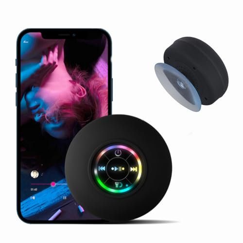 NEIQIUWING Altoparlante da doccia Bluetooth, altoparlante portatile con ventosa, mini altoparlante con luci LED, impermeabile e suono HD, altoparlante wireless per bagno, viaggi, all'aperto