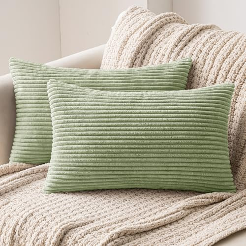 MIULEE 2er Set Kissenbezug 40x80 cm Kord Kissenhülle Sofakissen Grün | Dekorative Kissenbezug Couchkissen Dekokissen Zierkissenbezug Deko Kissenhülle mit Verstecktem Reißverschluss