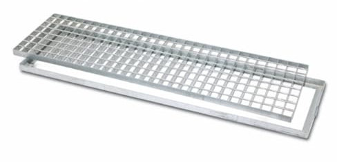Zeker Grilles caillebotis en Acier galvanisées 20 x 100 cm avec Cadre pour caniveau de Drainage, Collecte et évacuation des eaux pluviales