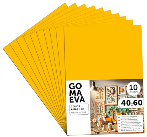Moosgummi Platten 40x60cm, Bunte EVA Foam Bastelplatten für Kinder, DIY, Schule, Deko & Kunstprojekte – Ideal als Bastelpapier, Moosgummi mit und ohne Glitzer – m-office (Gelb, 10 uds)