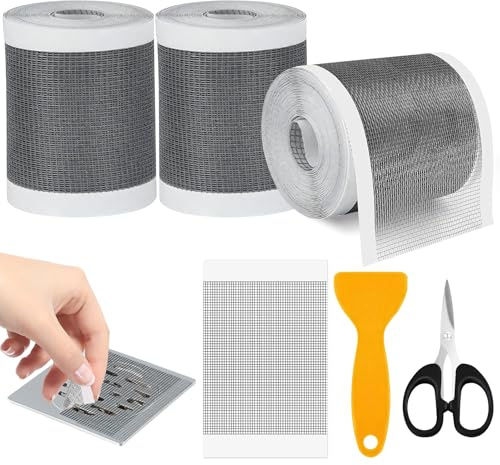 Annickee 3-teiliges Bodenablauf-Aufkleber-Set, 10 cm x 4 m, Abflusssieb, Dusch-Haarfänger mit Schaber, Mini-Schere, selbstklebender Haarnetz-Aufkleber-Filter für Badezimmer und Küche